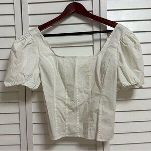 J. Crew White Puff Sleeve Top